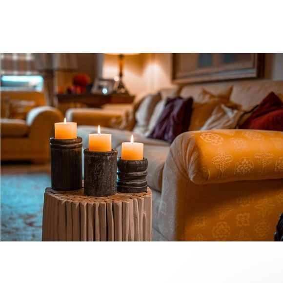 Dark gray wood Candle Holders Set of 3 - Picture 3 of 6